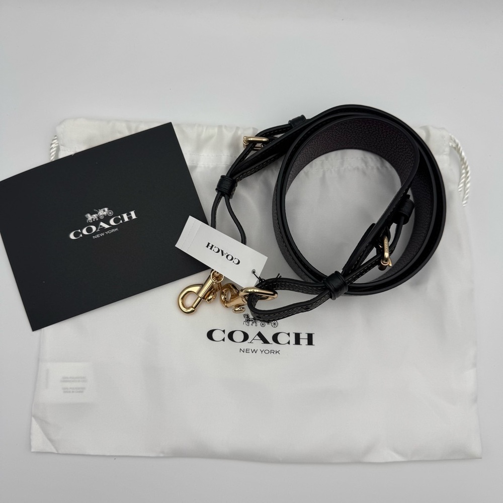 Coach Black/Gold Leather Guitar Strap Adjustable Replacement with Dust Bag